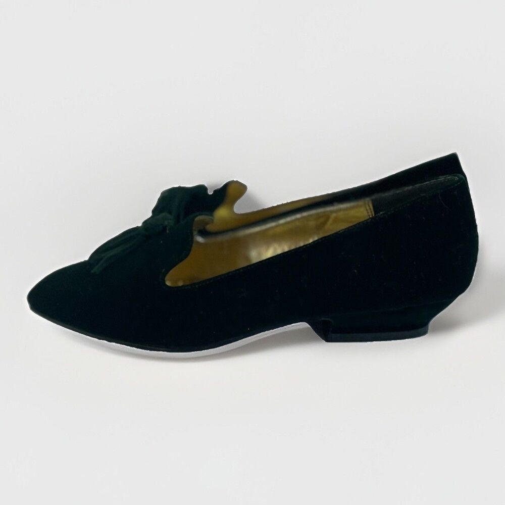 Nina Green Crushed Velvet Slip On Tassels Flats Vintage Shoes Size 5M